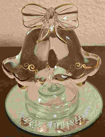 GLASS ANNIVERSARY WEDDING BELLS FIGURINE