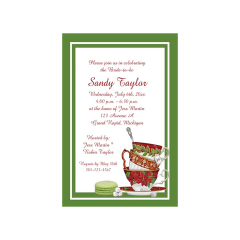 3 HOLIDAY TEA CUPS CUSTOM INVITATION