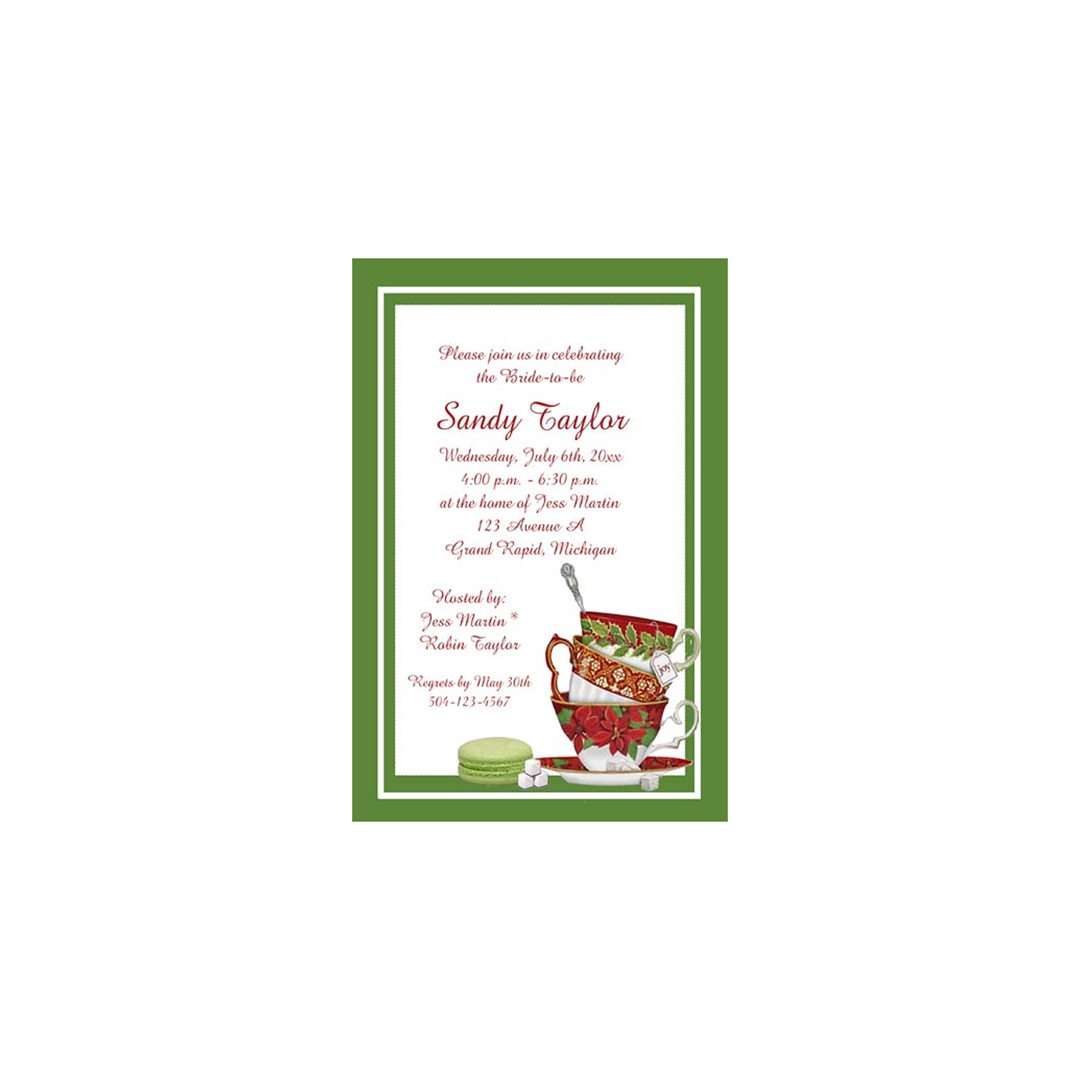 3 HOLIDAY TEA CUPS CUSTOM INVITATION