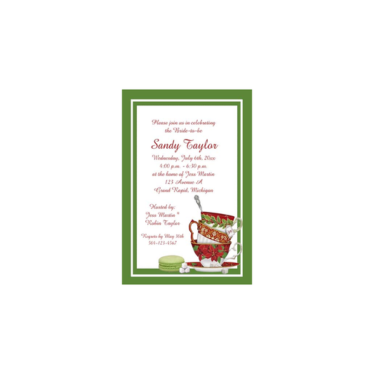 3 HOLIDAY TEA CUPS CUSTOM INVITATION