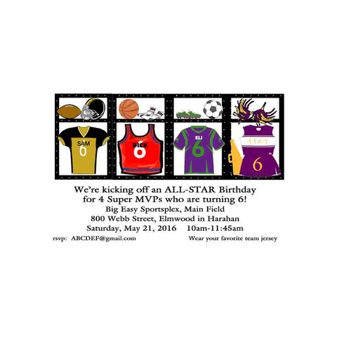 4 LOCKERS MIXED SPORTS CUSTOM INVITATION