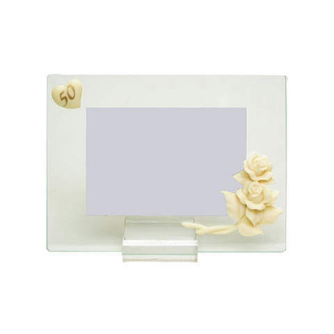 50TH ANNIVERSARY GLASS FRAME WITH ROSES