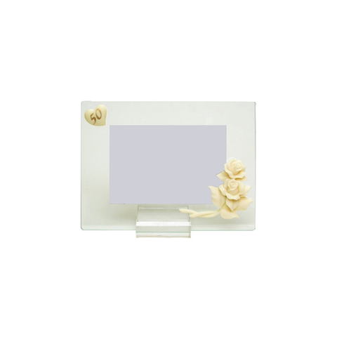 50TH ANNIVERSARY GLASS FRAME WITH ROSES