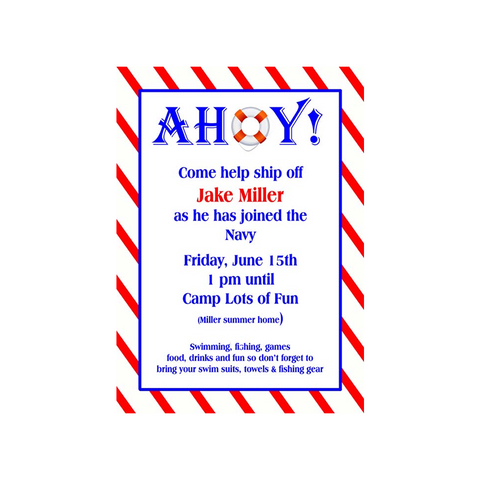 AHOY DIAGONAL STRIPE CUSTOM INVITATION