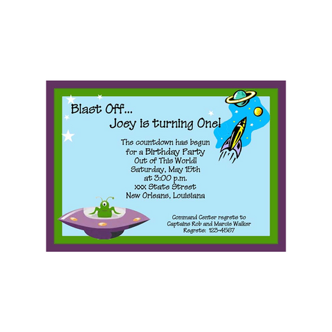ALIEN IN SPACE SHIP CUSTOM INVITATION