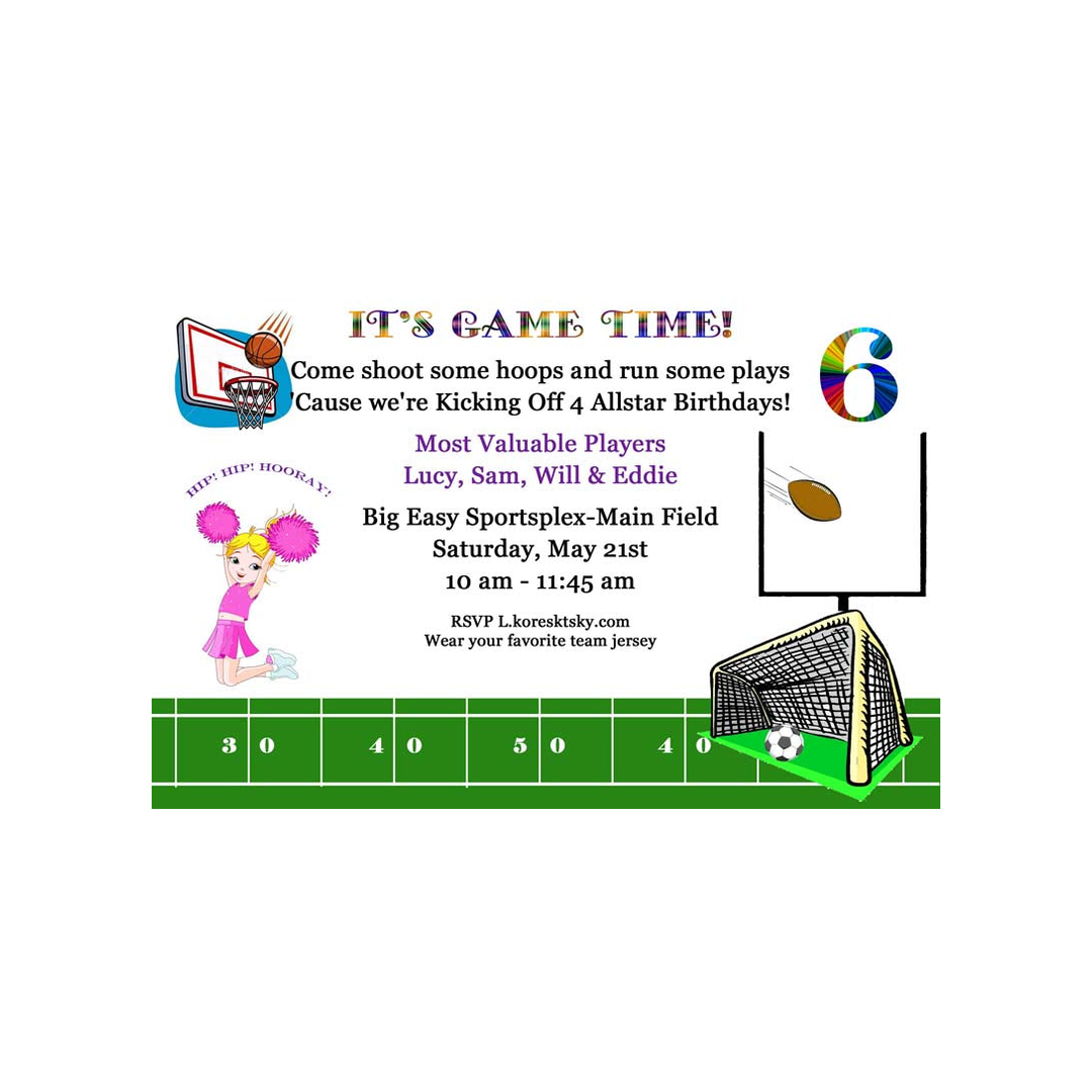 ALL SPORTS BOYS AND GIRLS CUSTOM INVITATION