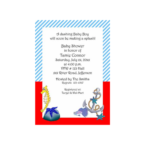 ANCHOR AND SEA LIFE CUSTOM INVITATION