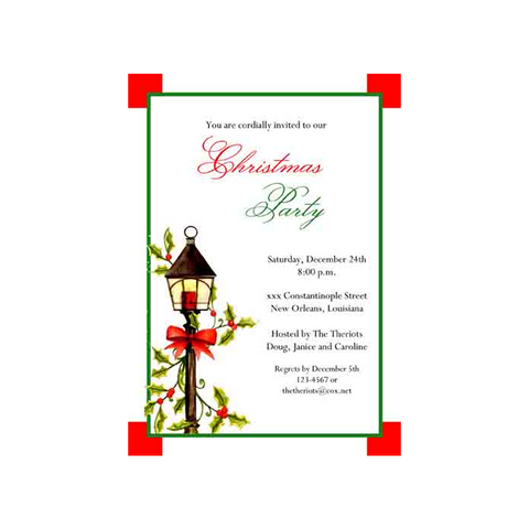 ANTIQUE LAMPPOST AND HOLLY CUSTOM INVITATION