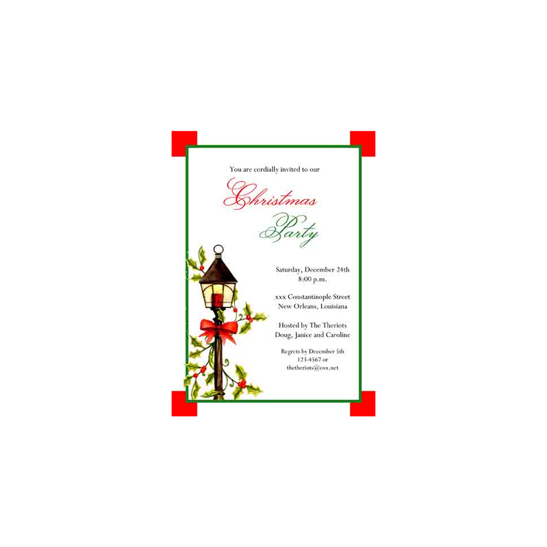 ANTIQUE LAMPPOST AND HOLLY CUSTOM INVITATION