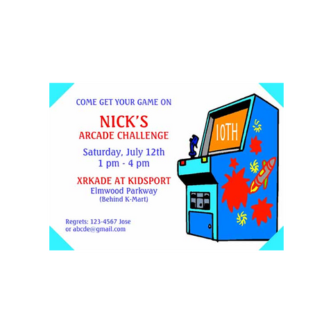ARCADE CHALLENGE CUSTOM INVITATION
