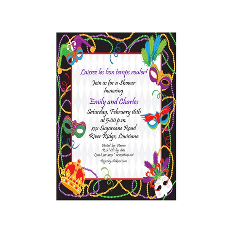 ASSORTED MARDI GRAS MASKS CUSTOM INVITATION