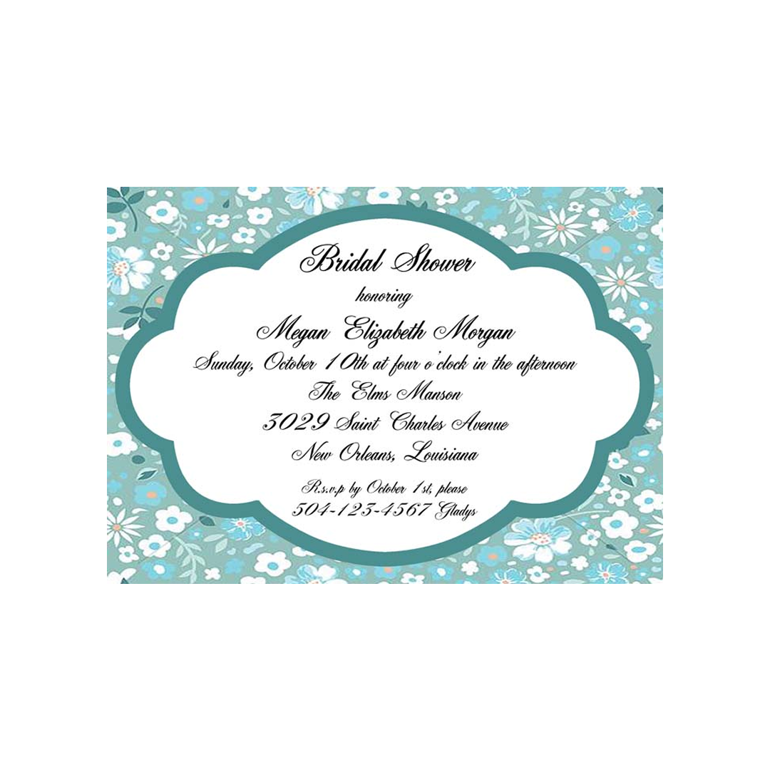 ASSORTED WHITE FLOWERS ON TEAL CUSTOM INVITATION
