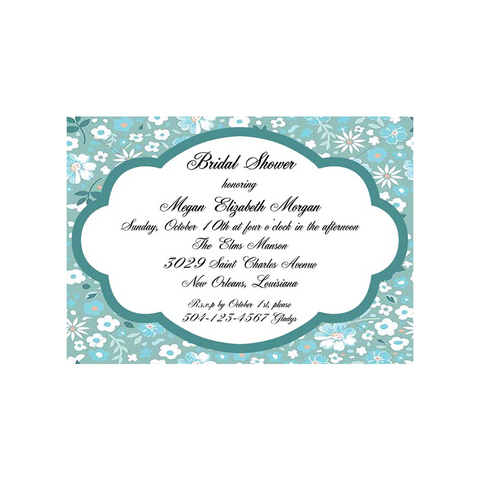 ASSORTED WHITE FLOWERS ON TEAL CUSTOM INVITATION
