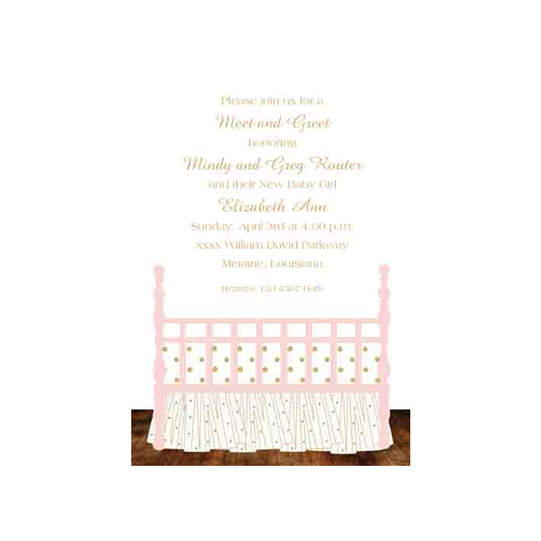 BABY BED GOLD AND PINK CUSTOM INVITATION