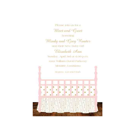 BABY BED GOLD AND PINK CUSTOM INVITATION