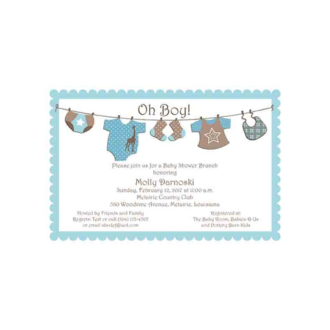 BABY BOY'S CLOTHES LINE CUSTOM INVITATION