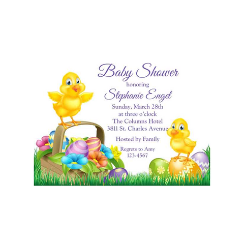 BABY CHICKS WITH EASTER BASKET CUSTOM INVITATION