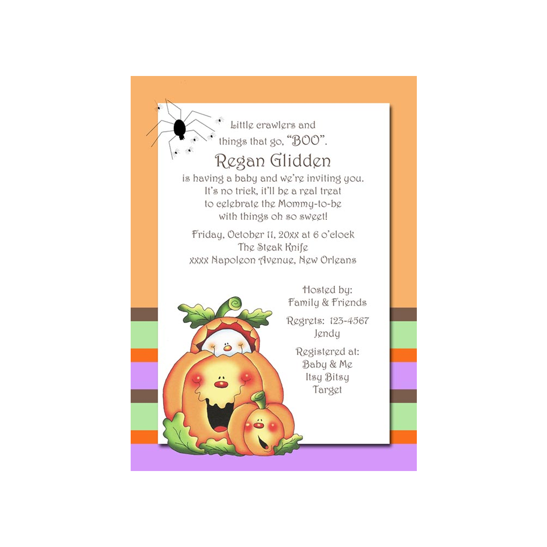 BABY GHOST AND PUMPKINS CUSTOM INVITATION