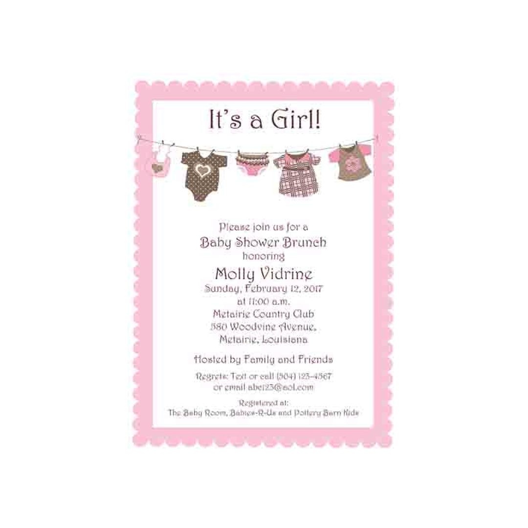BABY GIRL'S CLOTHES ON CLOTHES LINE CUSTOM INVITATION