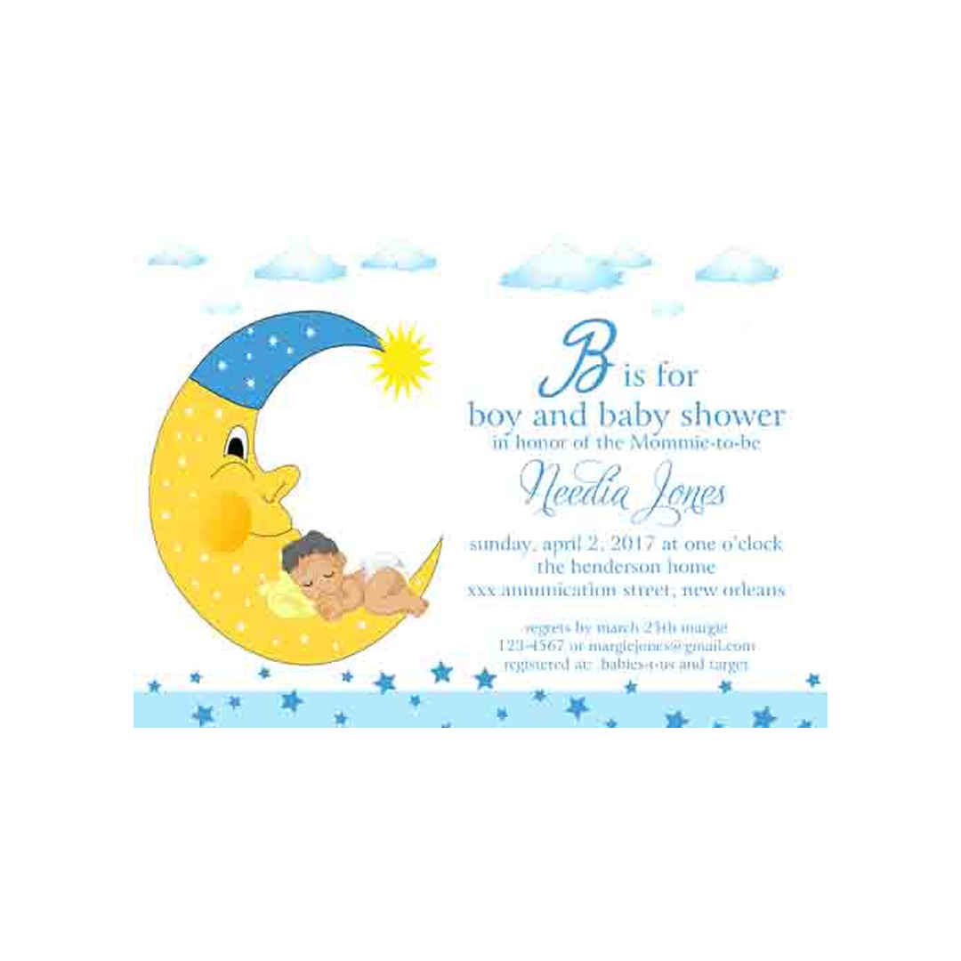 BABY SLEEPING IN MOON CUSTOM INVITATION