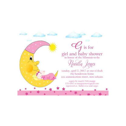 BABY SLEEPING IN MOON CUSTOM INVITATION