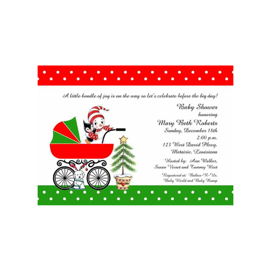BABY SNOWMAN, BUGGY AND CHRISTMAS TREE CUSTOM INVITATION