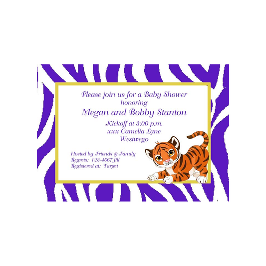 BABY TIGER AND TIGER PRINT CUSTOM INVITATION