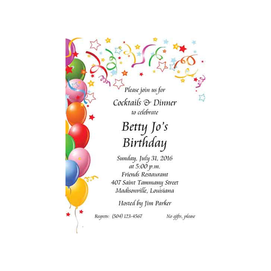 BALLOONS AND CONFETTI BIRTHDAY CUSTOM INVITATION