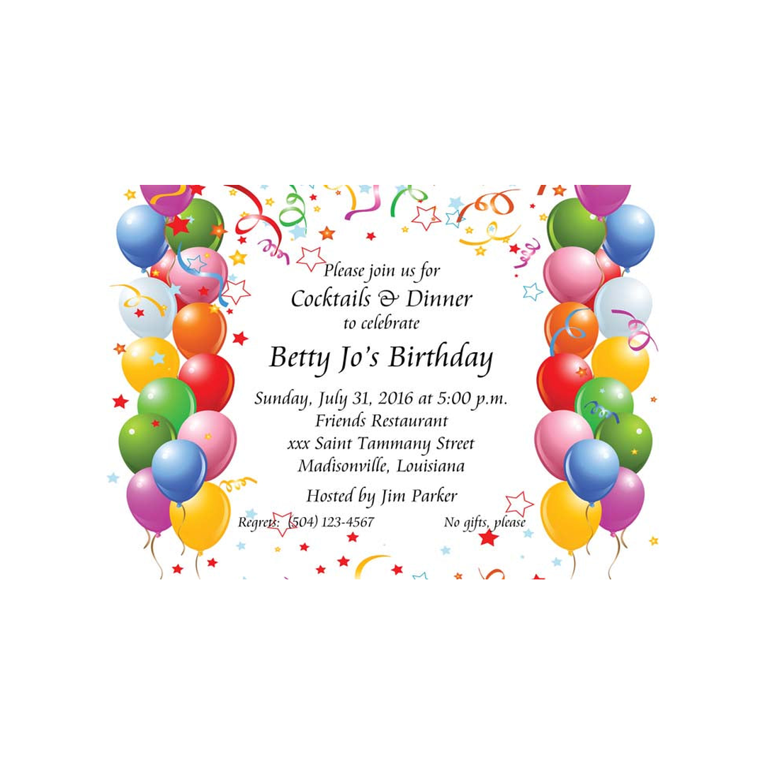 BALLOONS AND CONFETTI BIRTHDAY CUSTOM INVITATION