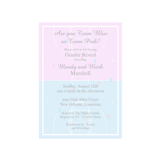 BASKETBALL COURTS PINK AND BLUE CUSTOM INVITATION