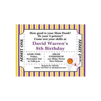 BASKETBALL TICKET CUSTOM INVITATION