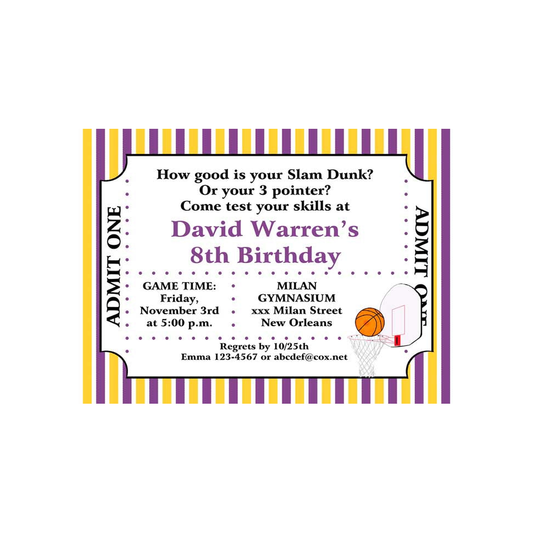 BASKETBALL TICKET CUSTOM INVITATION