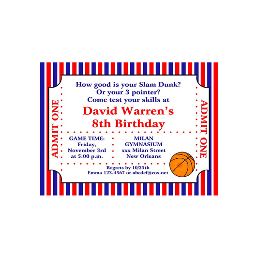BASKETBALL TICKET CUSTOM INVITATION