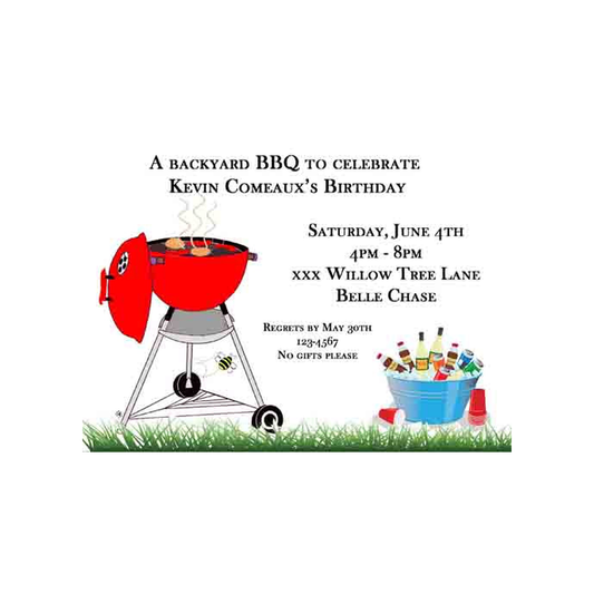 BBQ PIT AND BUCKET OF DRINKS CUSTOM INVITATION