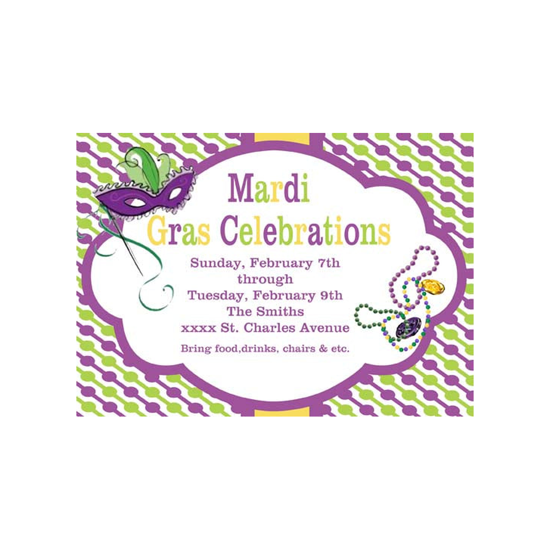 BEADS, MASK AND STRING OF CIRCLES CUSTOM INVITATION