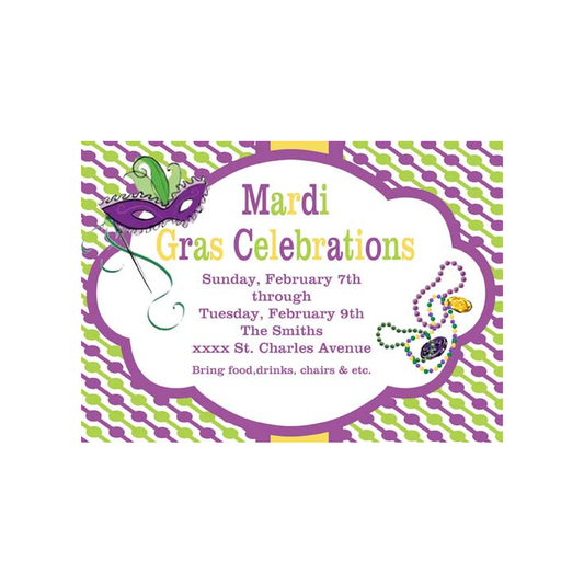 BEADS, MASK AND STRING OF CIRCLES CUSTOM INVITATION