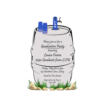 BEER KEG IN SCHOOL COLORS CUSTOM INVITATION