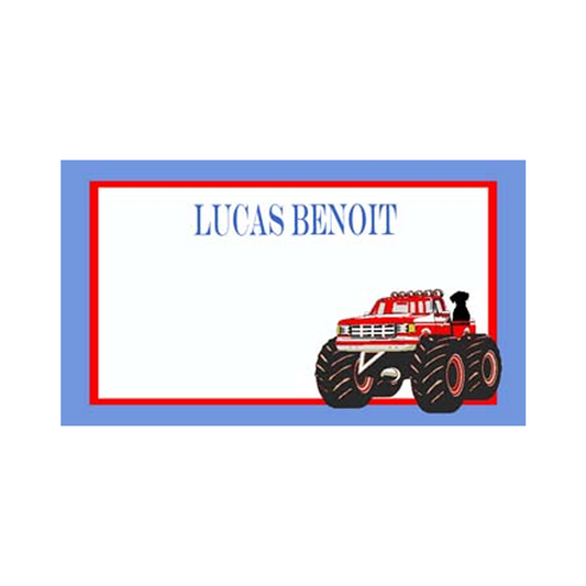 BIG WHEEL TRUCK AND DOG PERSONALIZED GIFT OR CALLING CARDS