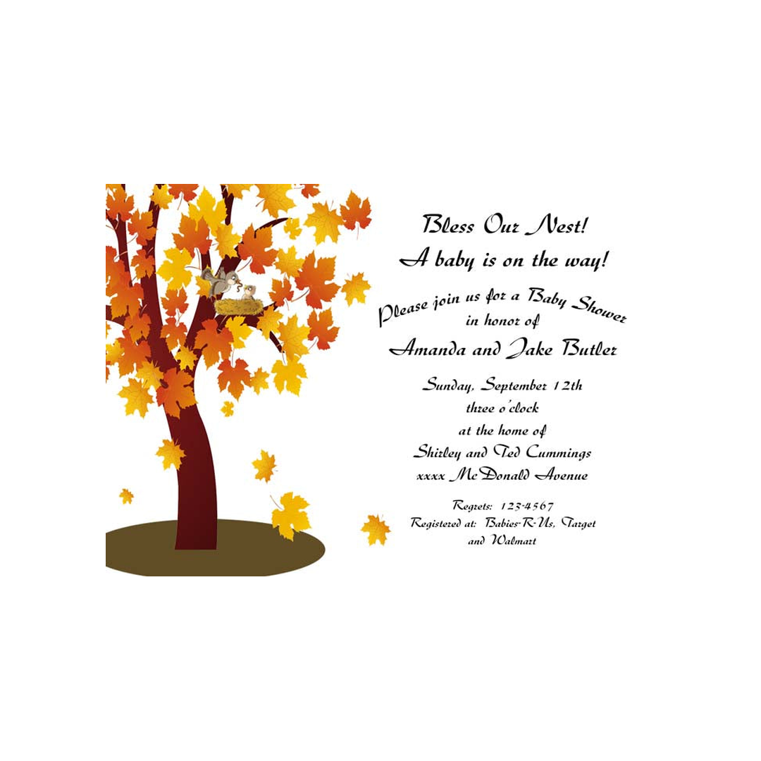 BIRD NEST IN FALL TREE CUSTOM INVITATION