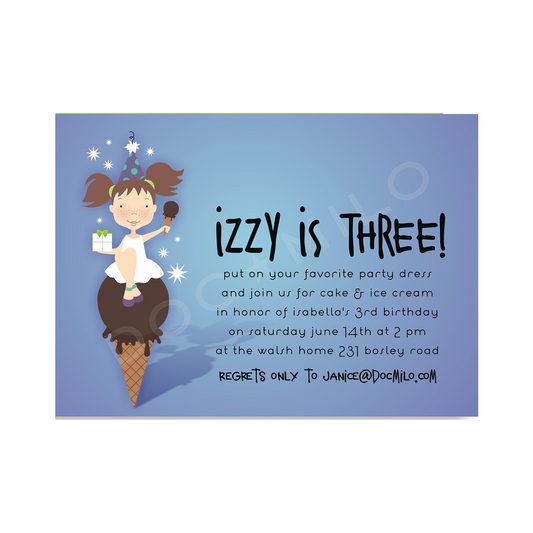 BIRTHDAY GIRL ON ICE CREAM CONE - BLANK STOCK INVITATION