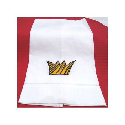 BLACK AND GOLD CROWN LINEN GUEST TOWEL