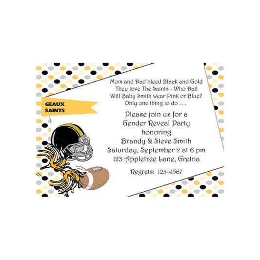 BLACK AND GOLD FOOTBALL ITEMS CUSTOM INVITATION