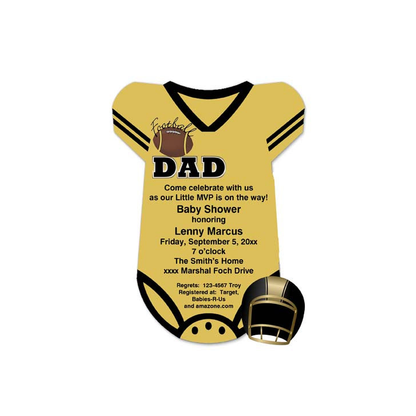 BLACK AND GOLD FOOTBALL ONESIE CUSTOM INVITATION