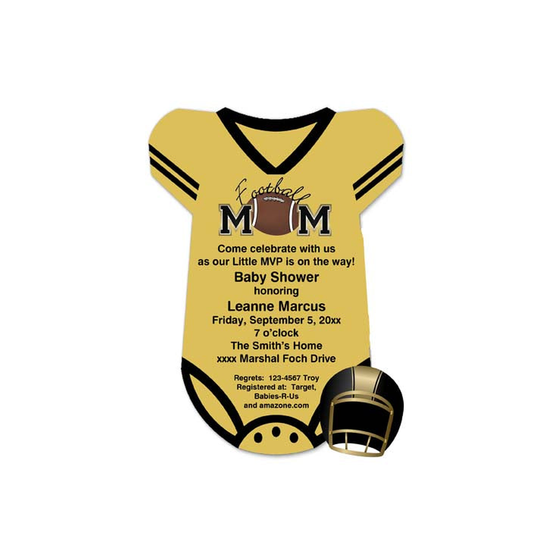 BLACK AND GOLD FOOTBALL ONESIE CUSTOM INVITATION