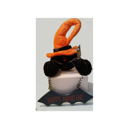 BLACK CAT WITH ORANGE HAT DOOR HANGER