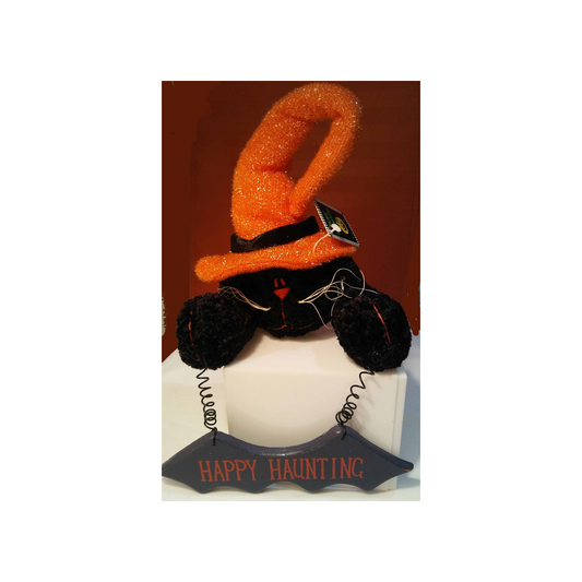 BLACK CAT WITH ORANGE HAT DOOR HANGER