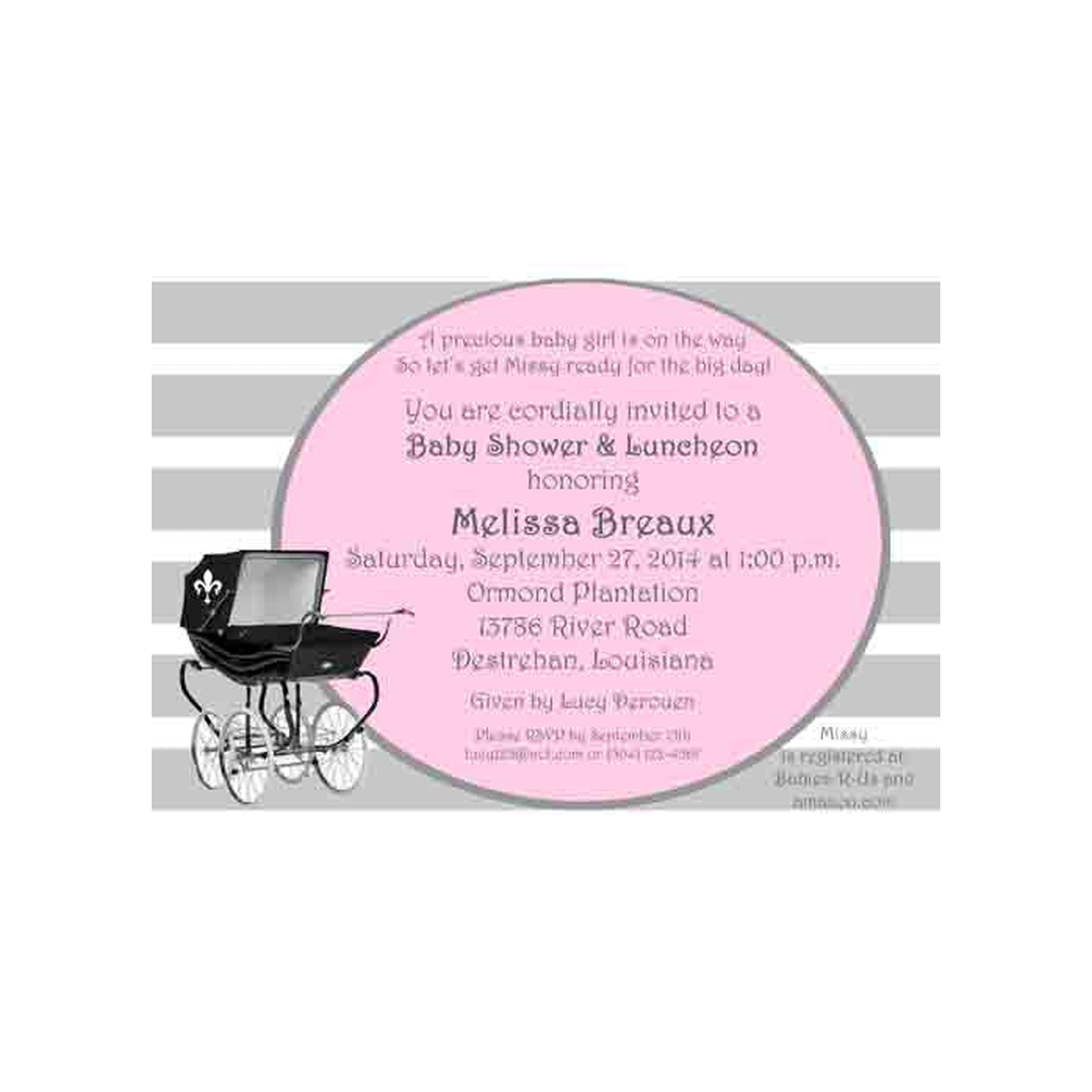 BLACK STROLLER, PRAM OR BABY CARRIAGE CUSTOM INVITATION