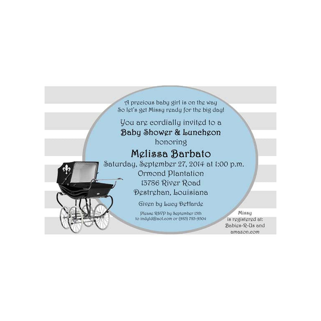 BLACK STROLLER, PRAM OR BABY CARRIAGE CUSTOM INVITATION