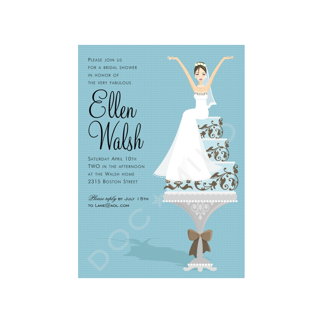 BLUE CAKE BRIDE - BLANK STOCK INVITATION