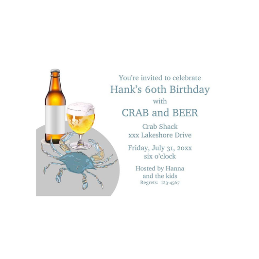 BLUE CRAB AND BEER CUSTOM INVITATION